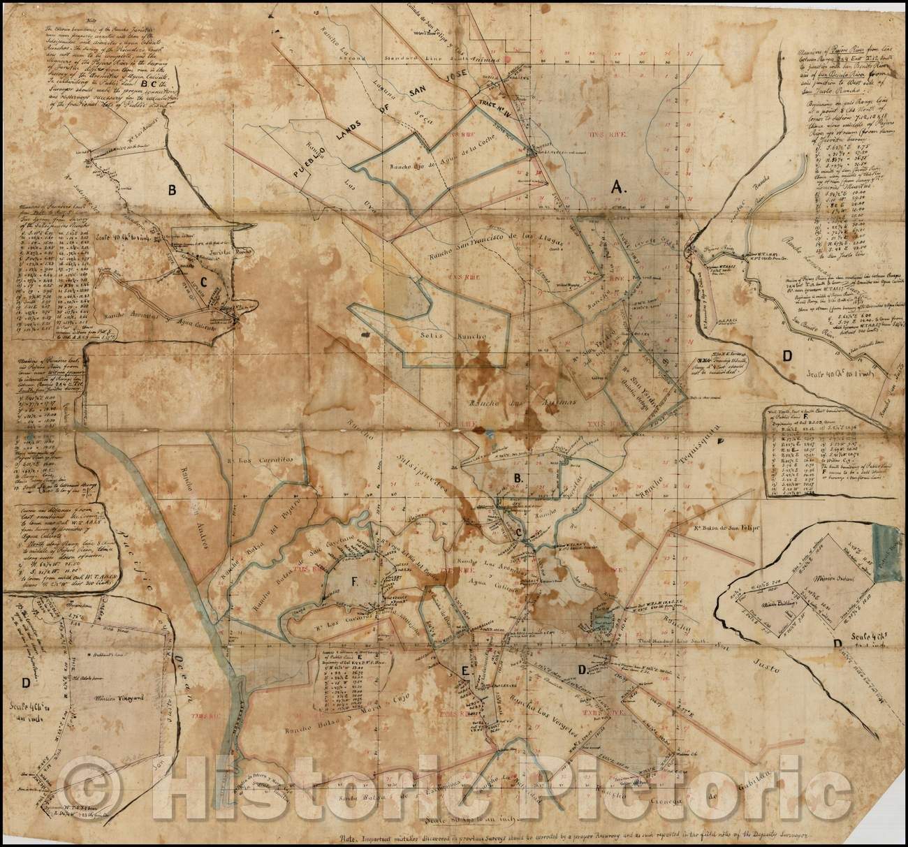 Historic Map - Manuscript Map of Part of Santa Clara, Santa Cruz & Monterey Counties, 1860, Anonymous - Vintage Wall Art