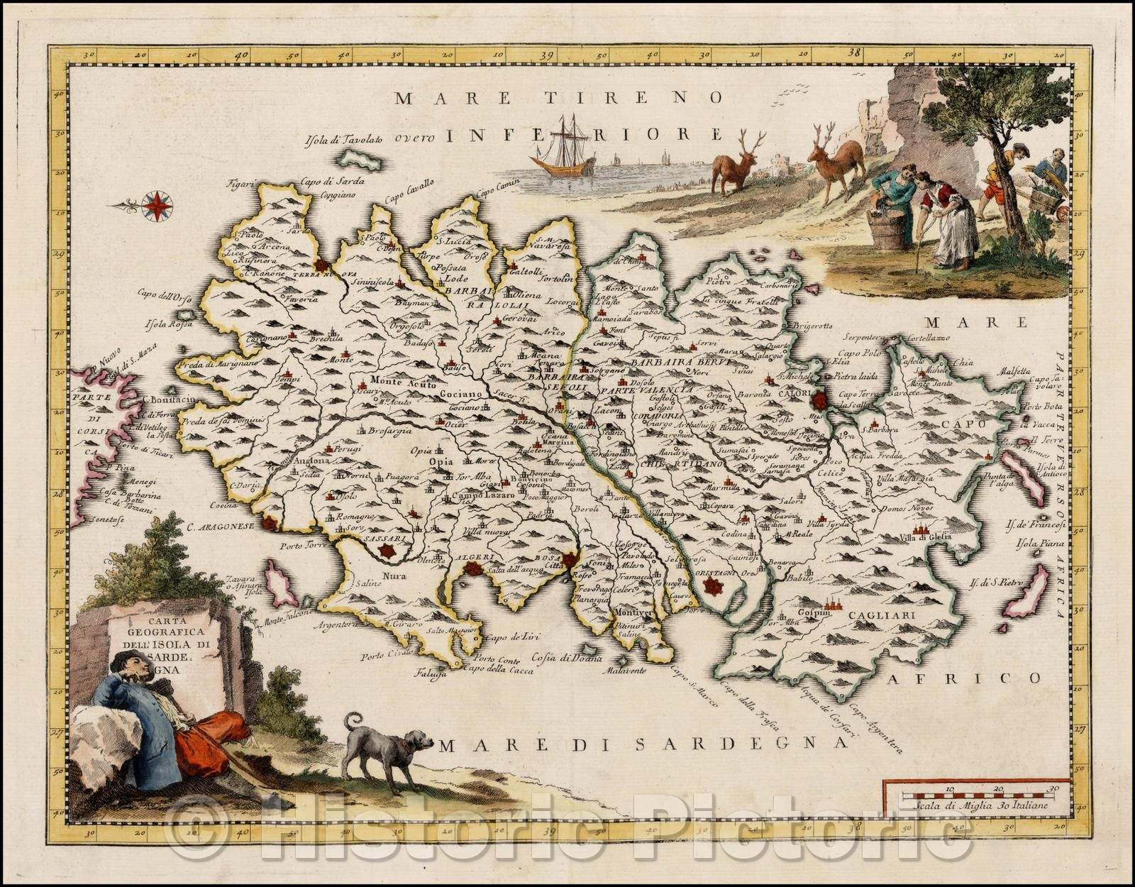 Historic Map - Carta Geografica Dell'Isola Di Sardegna/Map of the Island of Sardinia based upon De L'Isle's Map, 1740, Giambattista Albrizzi - Vintage Wall Art