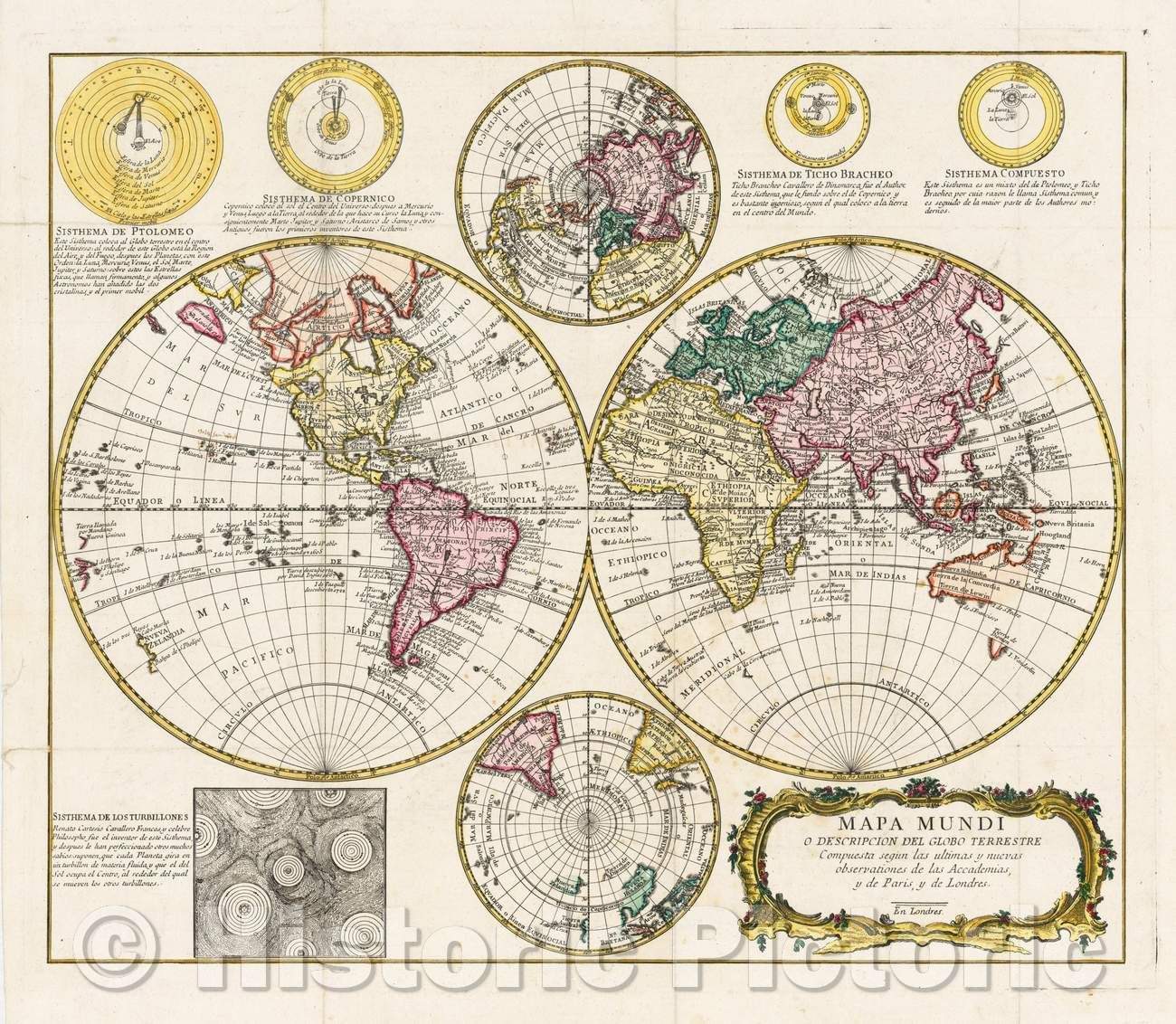 Historic Map - Mapa Mundi O Description Del Globo Terrestre Compuesta segun las ultimas/Double Hemipshere Map of the World, 1755, Pedro Gendron - Vintage Wall Art