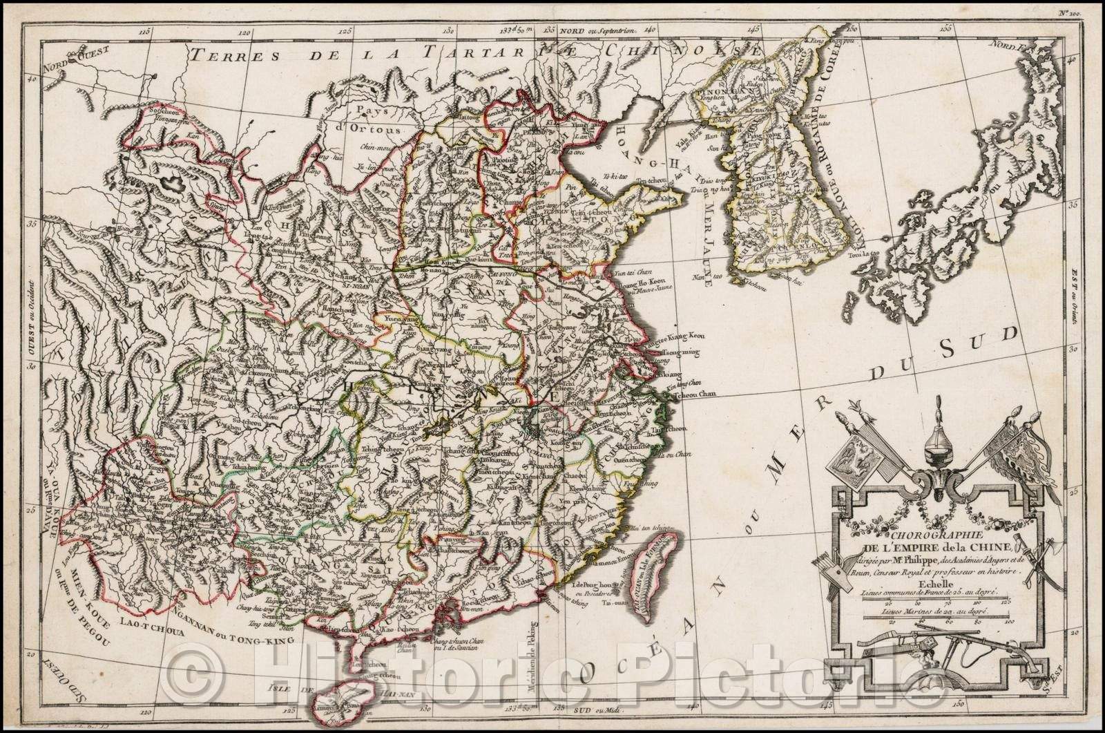 Historic Map - Chorographie De L'Empire de la Chine/Map of China and the Kingdom of Korea, published in Paris by Philippe de Pretot, 1770 - Vintage Wall Art