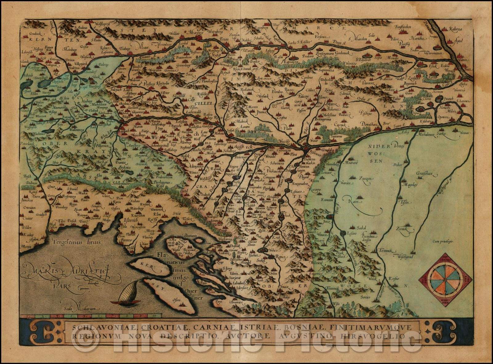 Historic Map - Schlavoniae, Croatiae, Carniae, Istriae, Bosniae, Finitimarumque Regionum Nova Descriptio, 1592, Abraham Ortelius - Vintage Wall Art