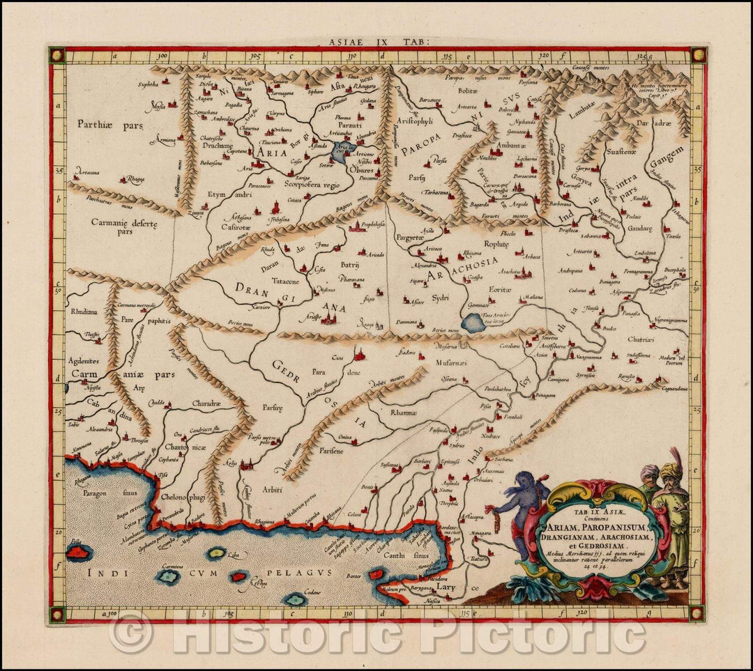 Historic Map - Pakistan Afghanistan & Western India/Asia Continens Ariam, Paropanisum, Drangianam, Arachosiam, et Gedrosiam, 1697, Gerard Mercator - Vintage Wall Art