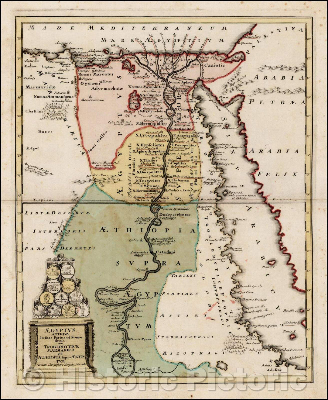 Historic Map - Aegyptus Antiqua In suas Partes et Nomos divisa cum Troglodytice Marmarica et Aethiopia supra Aegyptum, 1718, Christopher Weigel v2