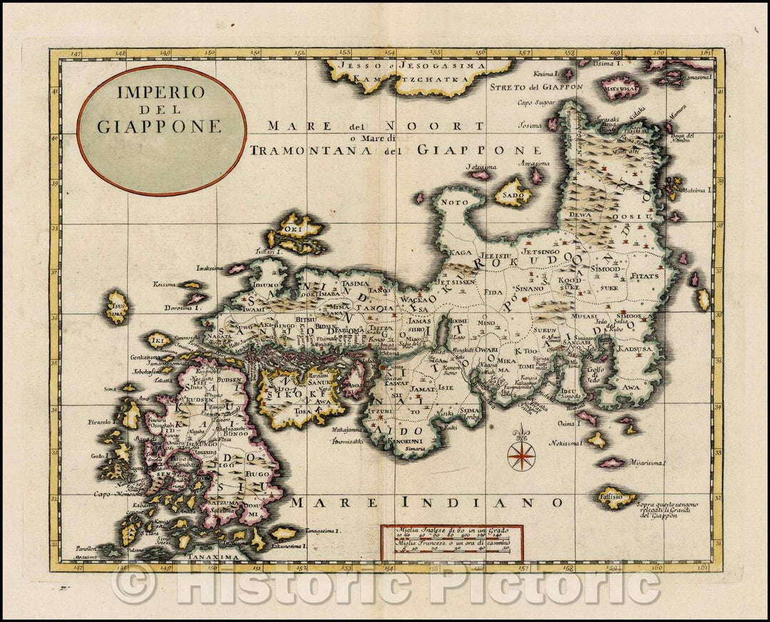 Historic Map - Imperio Del Giappone/Empire Of Japan, 1740, Giambattista Albrizzi - Vintage Wall Art