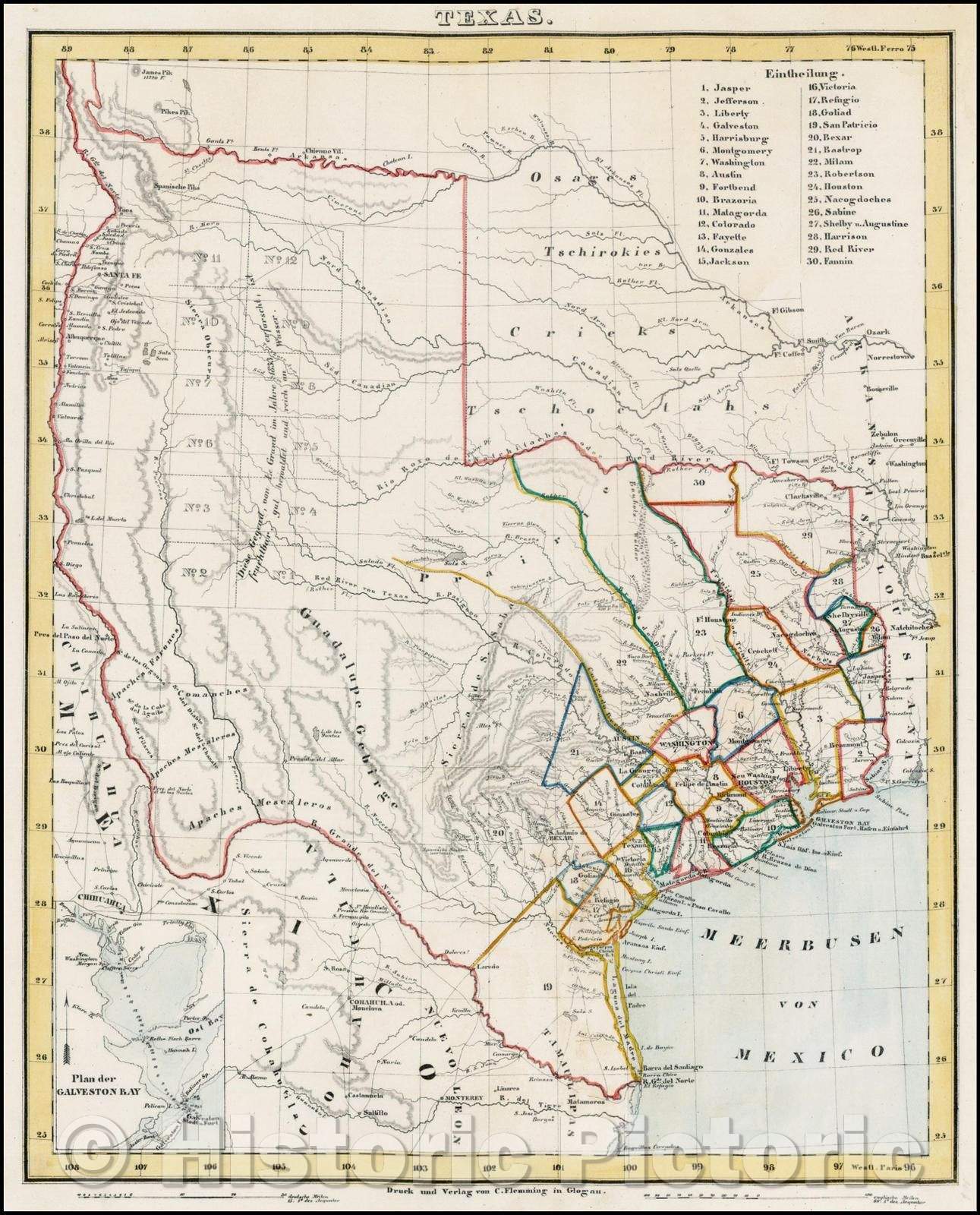 Historic Map - Texas, 1844, Carl Flemming v3