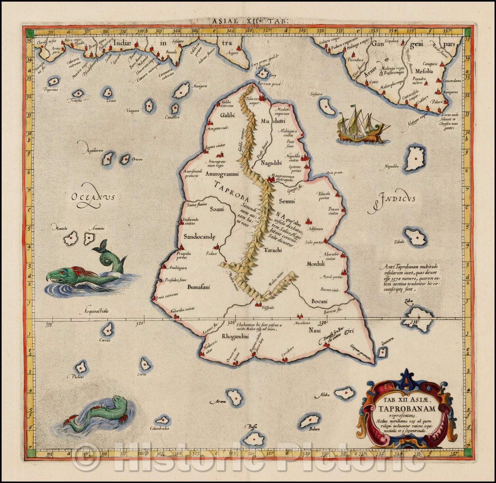 Historic Map - Tab. XII. Asiae Taprobanam repraesentans Medius meridianus 125 ad quem reloqui inclinantur ratione aequin octalis et 9 septentrionalis, 1698 v1