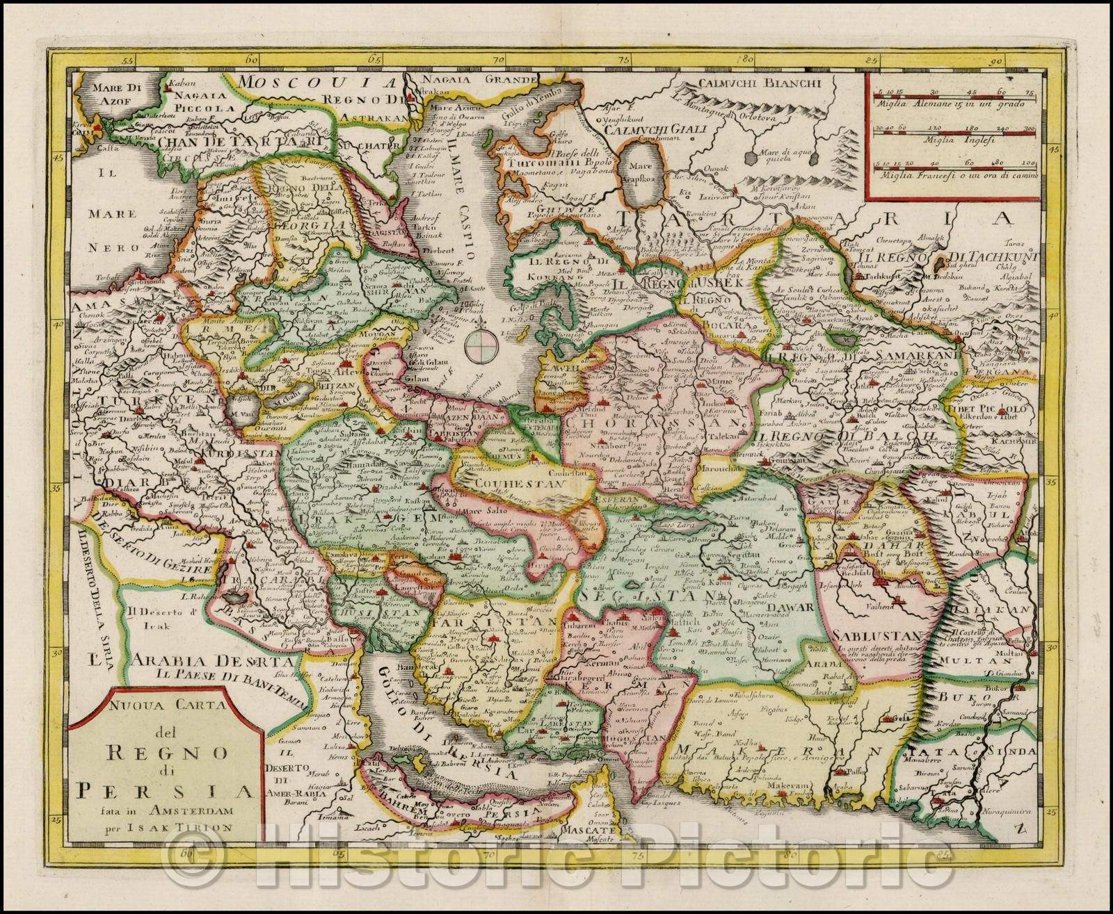 Historic Map - Nuova Carta del Regno di Persia/Map of the Kingdom of Persia, extending from the Black Sea to the Persian Gulf and Afghanistan, 1740 - Vintage Wall Art