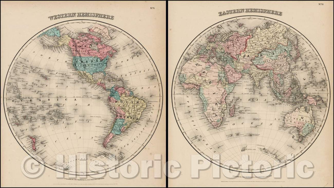 Historic Map - Eastern Hemisphere [with] Western Hemisphere, 1855, Joseph Hutchins Colton v2