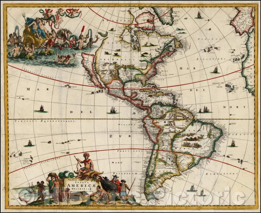 Historic Map - Novissima et Accuratissima Totius Americae Descriptio per Jacobum Meursium/Map of the America and the Pacific, including New Zealand, 1671 - Vintage Wall Art