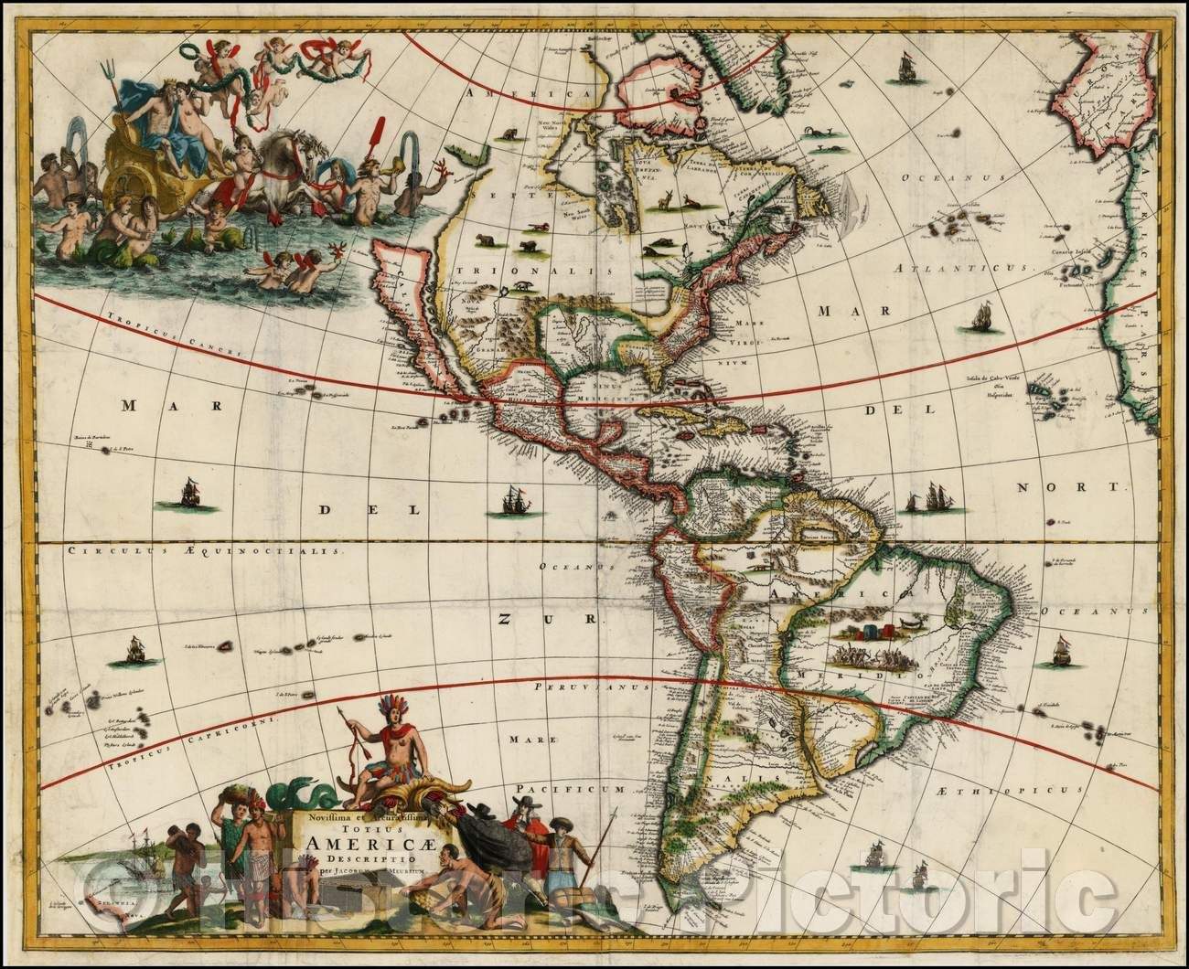 Historic Map - Novissima et Accuratissima Totius Americae Descriptio per Jacobum Meursium/Map of the America and the Pacific, including New Zealand, 1671 - Vintage Wall Art