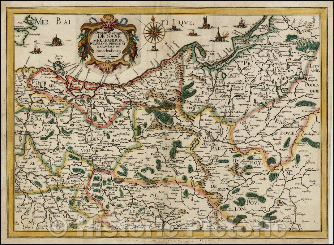 Historic Map - Carte Des Duches De Saxe Meklembourg Pomeranie Prusse/Map of Northwestern Germany and what would become the Kingdom of Poland, 1640 - Vintage Wall Art