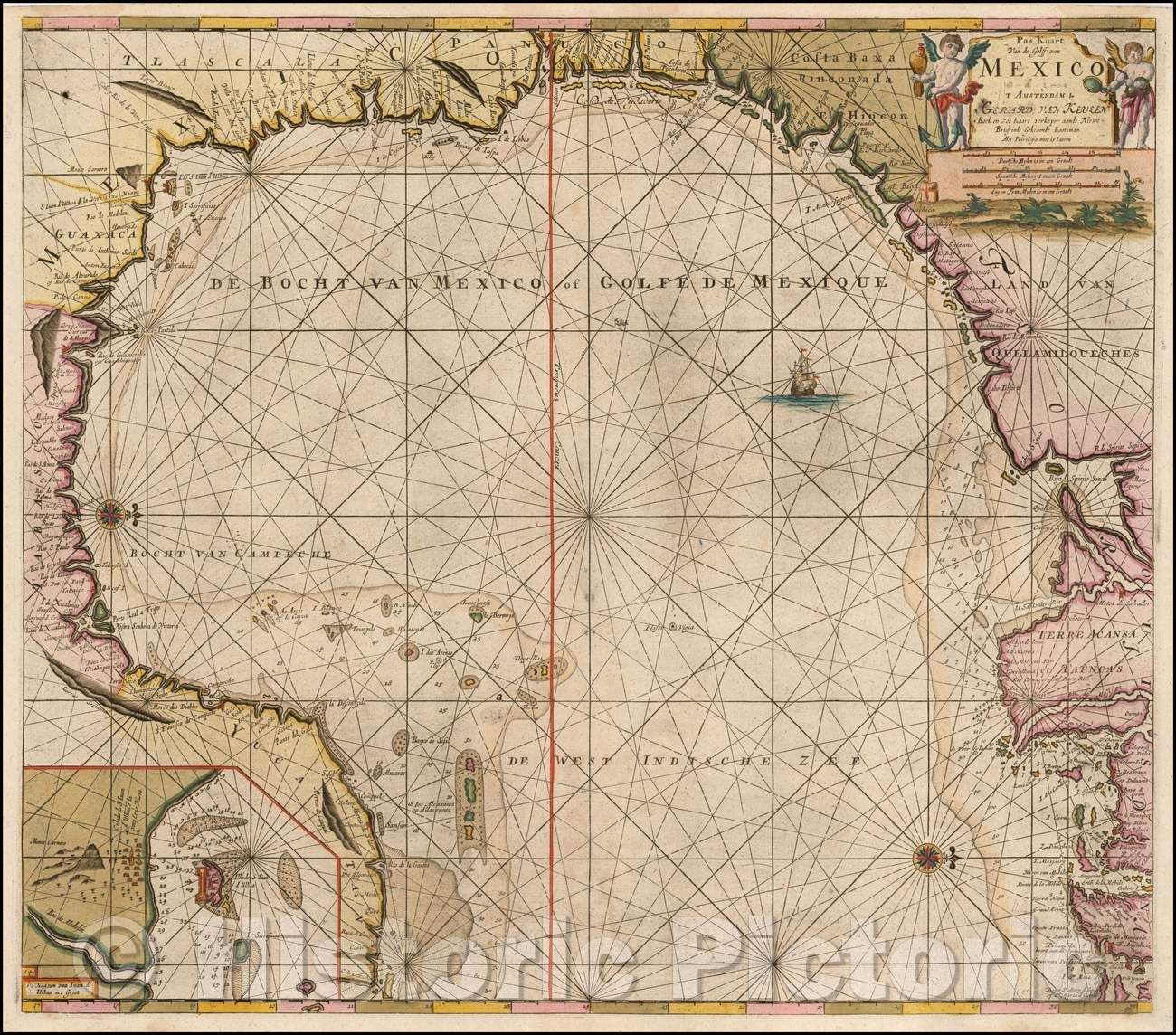 Historic Map - Pas-Kaart Van de Golff van Mexico, 1734, Gerard Van Keulen v2