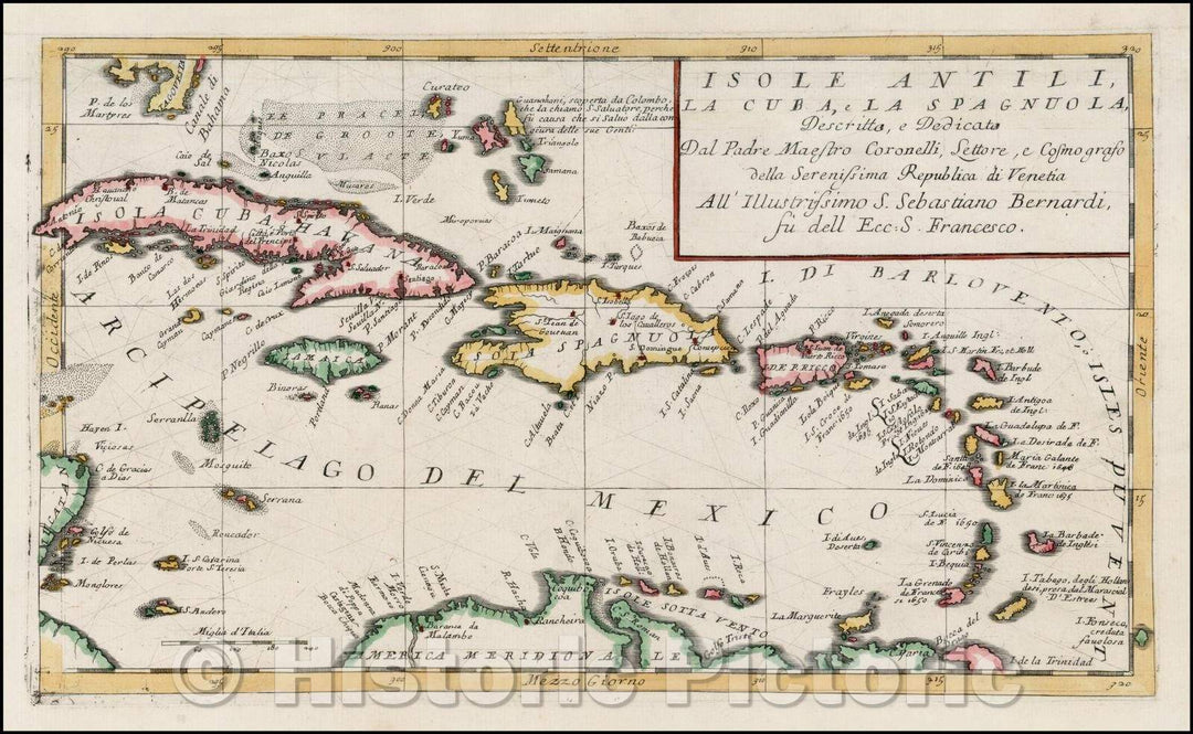 Historic Map - Isole Antili, La Cuba, La Spagnuola, Descrtitte e Dedicato Dal Padre Maestro Coronelli, 1690, Vincenzo Maria Coronelli v1