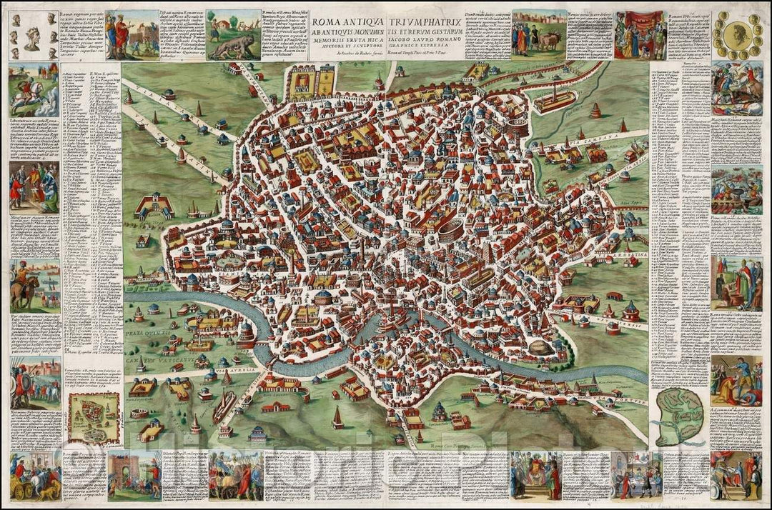 Historic Map - Roma Antiqua Triumphatrix Abantiquis Monumentis et Rerum/Rossi's scarce historical city Plan of Rome at the height of the Roman Empire, 1676 - Vintage Wall Art