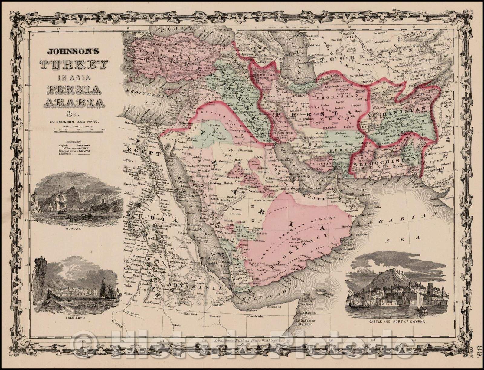 Historic Map - Johnson's Turkey in Asia, Persia, Arabia, 1862, Benjamin Ward v2