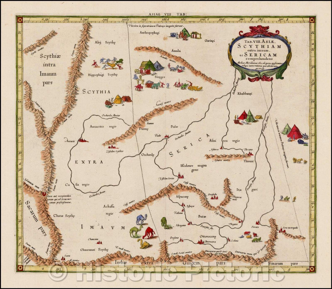 Historic Map - Tab. XIII. Asiae Scythiam Extra Imaum ac Sericam :: Mercator's Ptolemaic map of Central Asia east of the Caspian Sea, 1698 - Vintage Wall Art