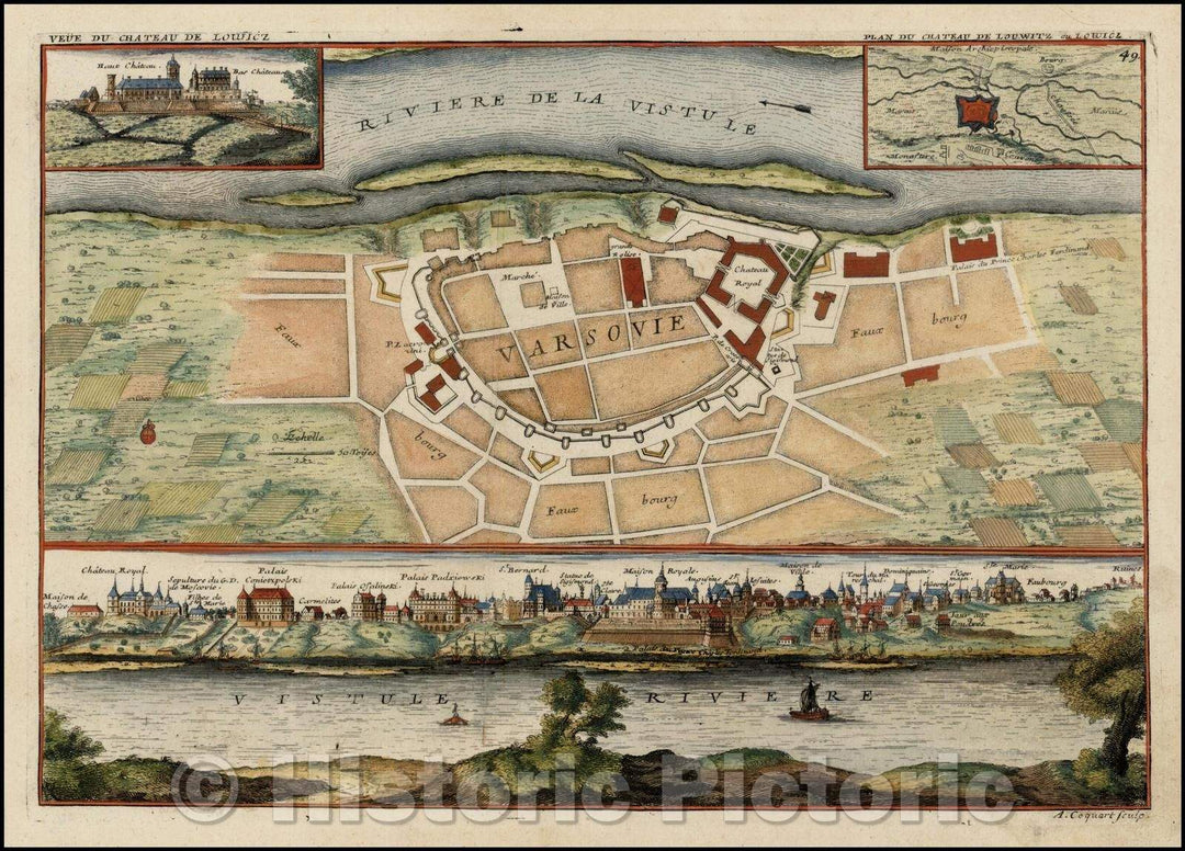 Historic Map - Varsovie [Plan and View of Warsaw], 1705, Nicolas de Fer v2