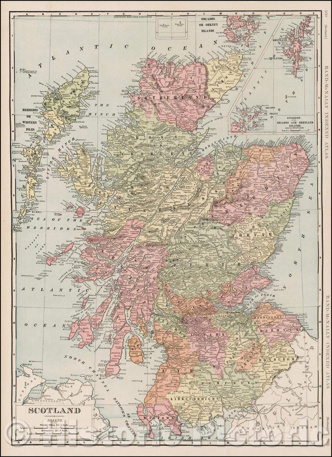 Historic Map - Map of Scotland, 1895, William Rand - Vintage Wall Art