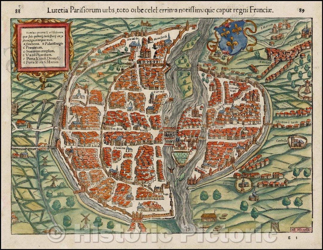 Historic Map - Lutetia Parisiorum urbs, toto orbe celeberrima notissimaque, caput regni F, 1552 - Vintage Wall Art