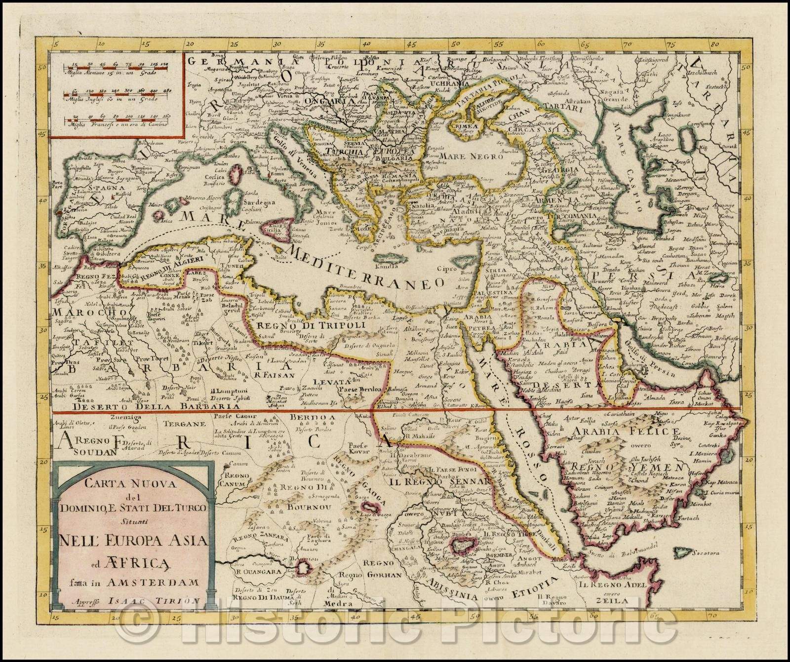 Historic Map - Carta Nuova del Dominio, E Stati Del Turco Situati Nell' Europa Asia ed Africa/Map of the Turkish Empire, based upon De L'Isle's Map, 1740 - Vintage Wall Art