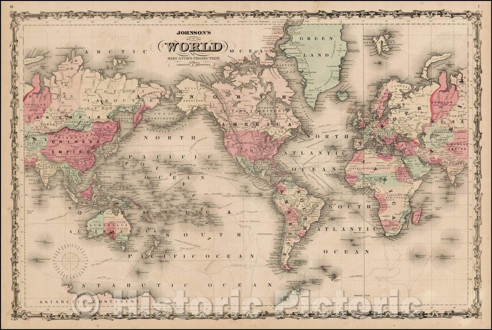 Historic Map - Johnson's Map of the World on Mercator's Projection, 1862, Benjamin Ward v4