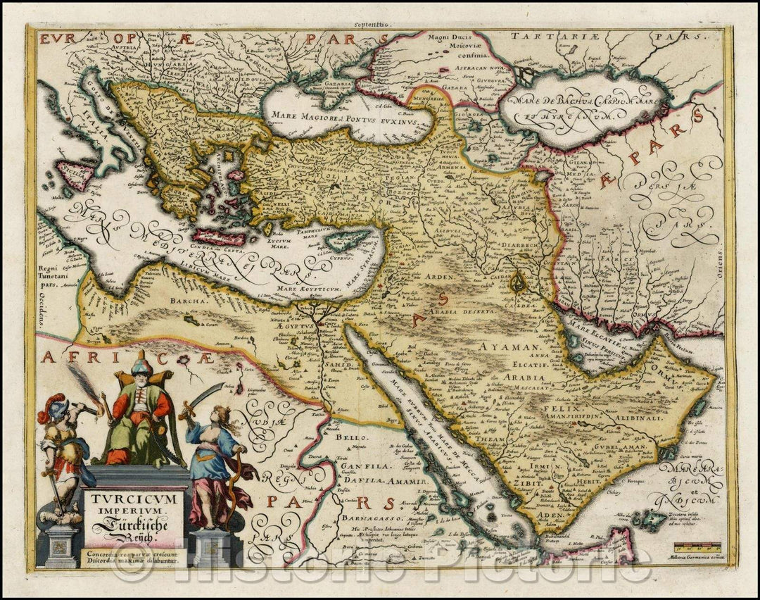 Historic Map - Turcicum Imperium. Turckiche Reich. Concordia res parvae crescunt Discordia maximae dilabuntur shows Cyprus, 1636, Matthaus Merian v2