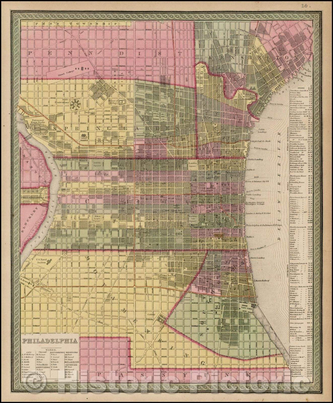 Historic Map - Philadelphia, 1849, Samuel Augustus Mitchell - Vintage Wall Art