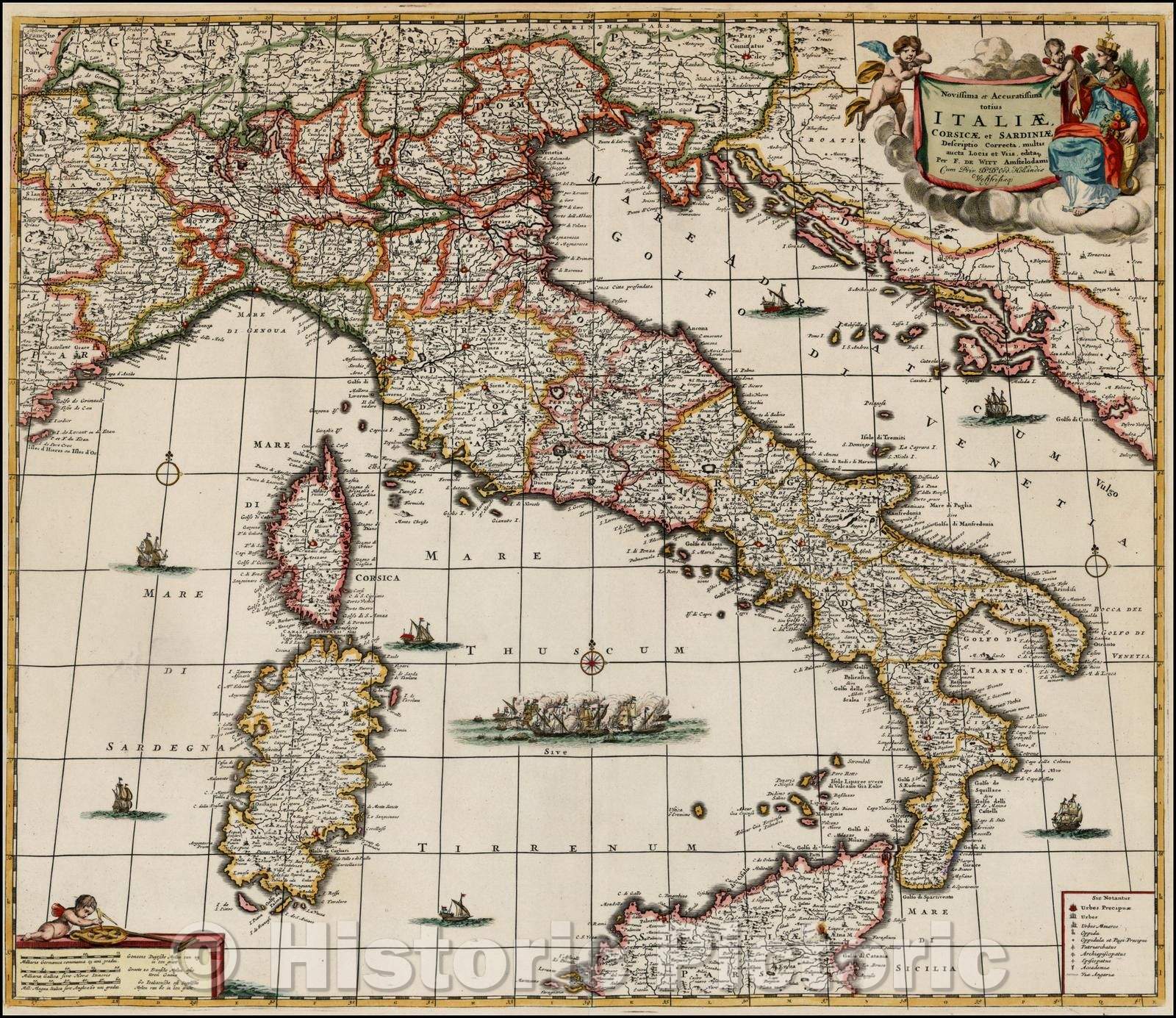 Historic Map - Novissima et Accuratissima totius Italiae Corsicae et Sardiniae Descriptio :: Italy and Corsica and Sardinia, 1680 - Vintage Wall Art