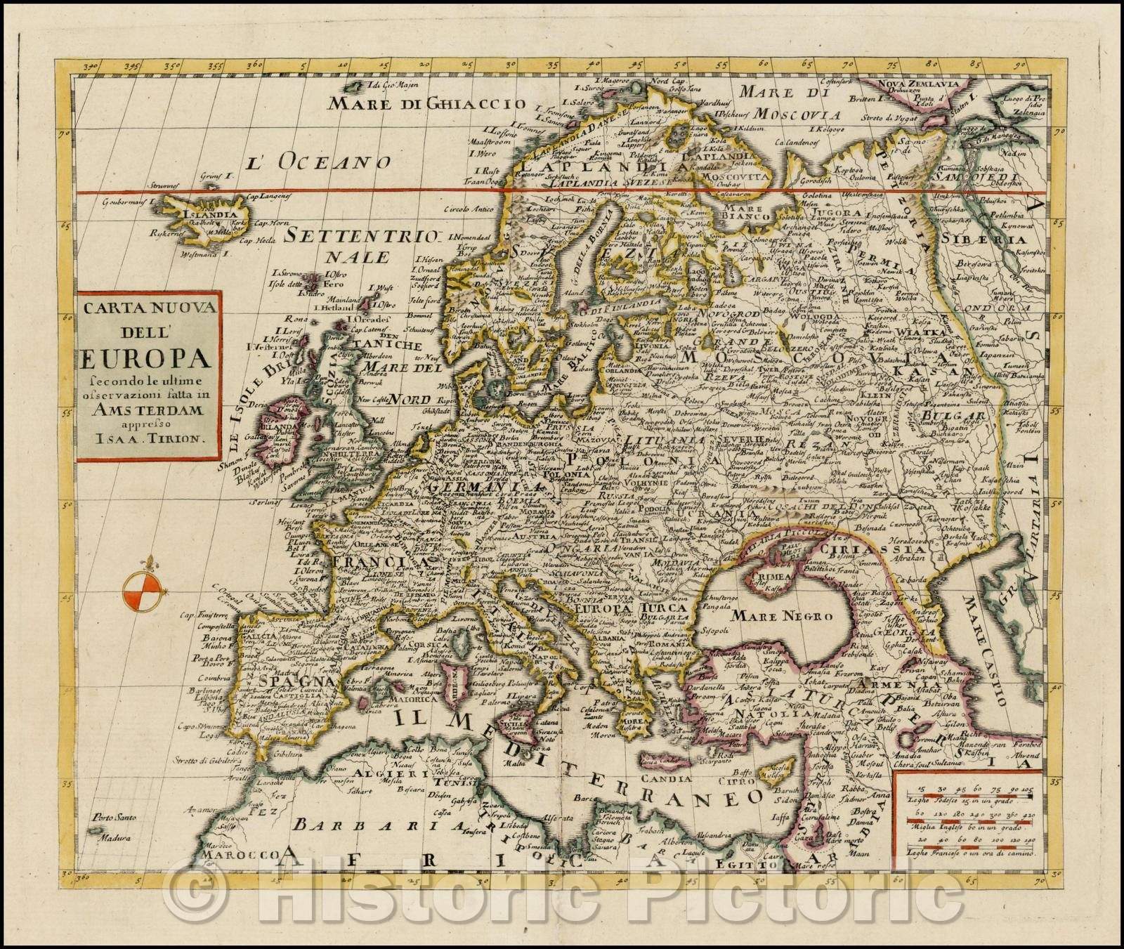 Historic Map - Carta Nuova Dell' Europa secondo le ultime osservazioni/Map of the Europe, based upon De L'Isle's Map, 1740, Giambattista Albrizzi - Vintage Wall Art