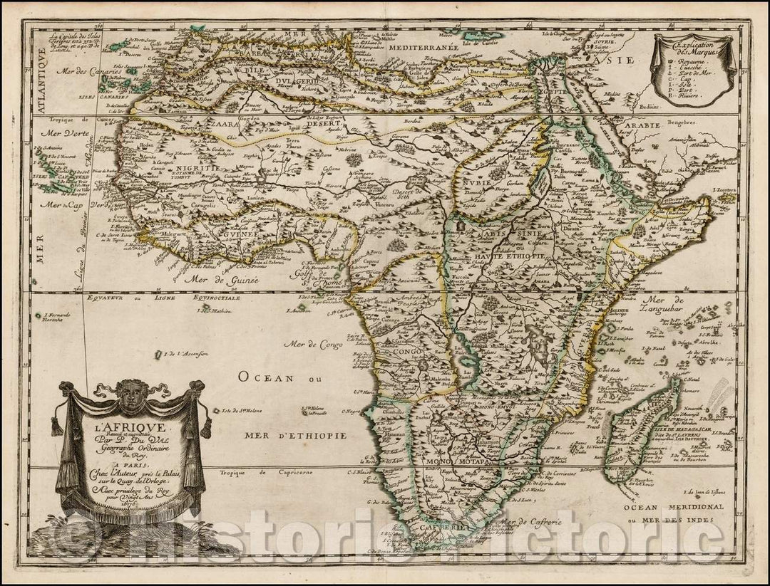 Historic Map - L'Afrique Reveue et augmentee/Map of Africa by Pierre Du Val, published in Paris in 1676, 1676, Pierre Du Val - Vintage Wall Art