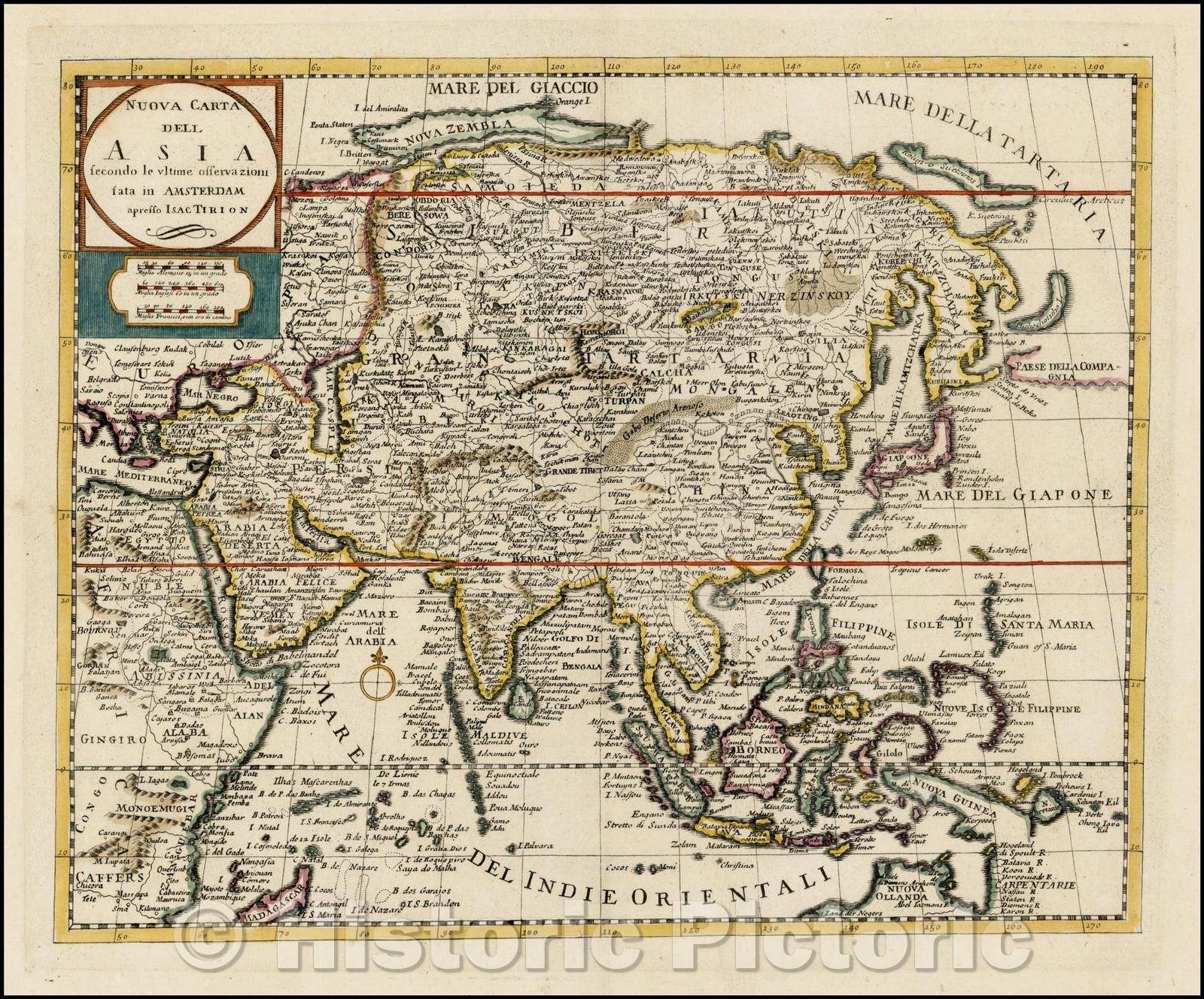 Historic Map - Nuova Carta Dell Asia secondo le ultime offervazioni/New Paper Dell Asia according to the latest offervazioni, 1740, Giambattista Albrizzi - Vintage Wall Art