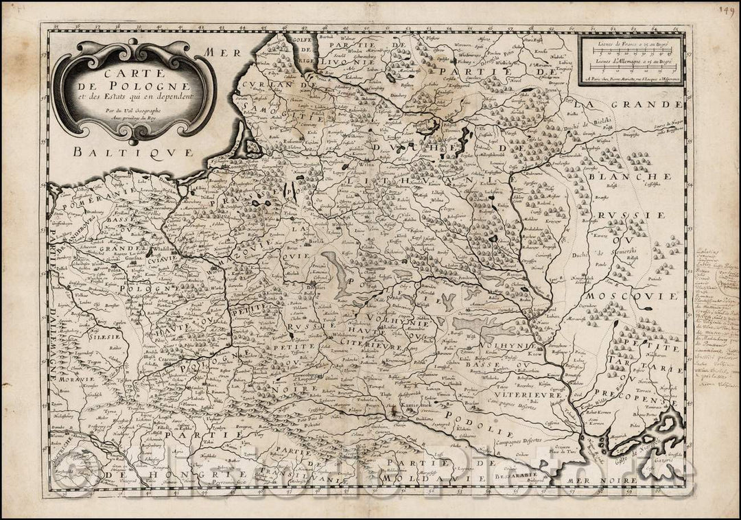 Historic Map - Carte De Pologne et des Estats qui en dependent/Map of Poland and the neighboring Regions, published in Paris by Du Val, 1654 - Vintage Wall Art