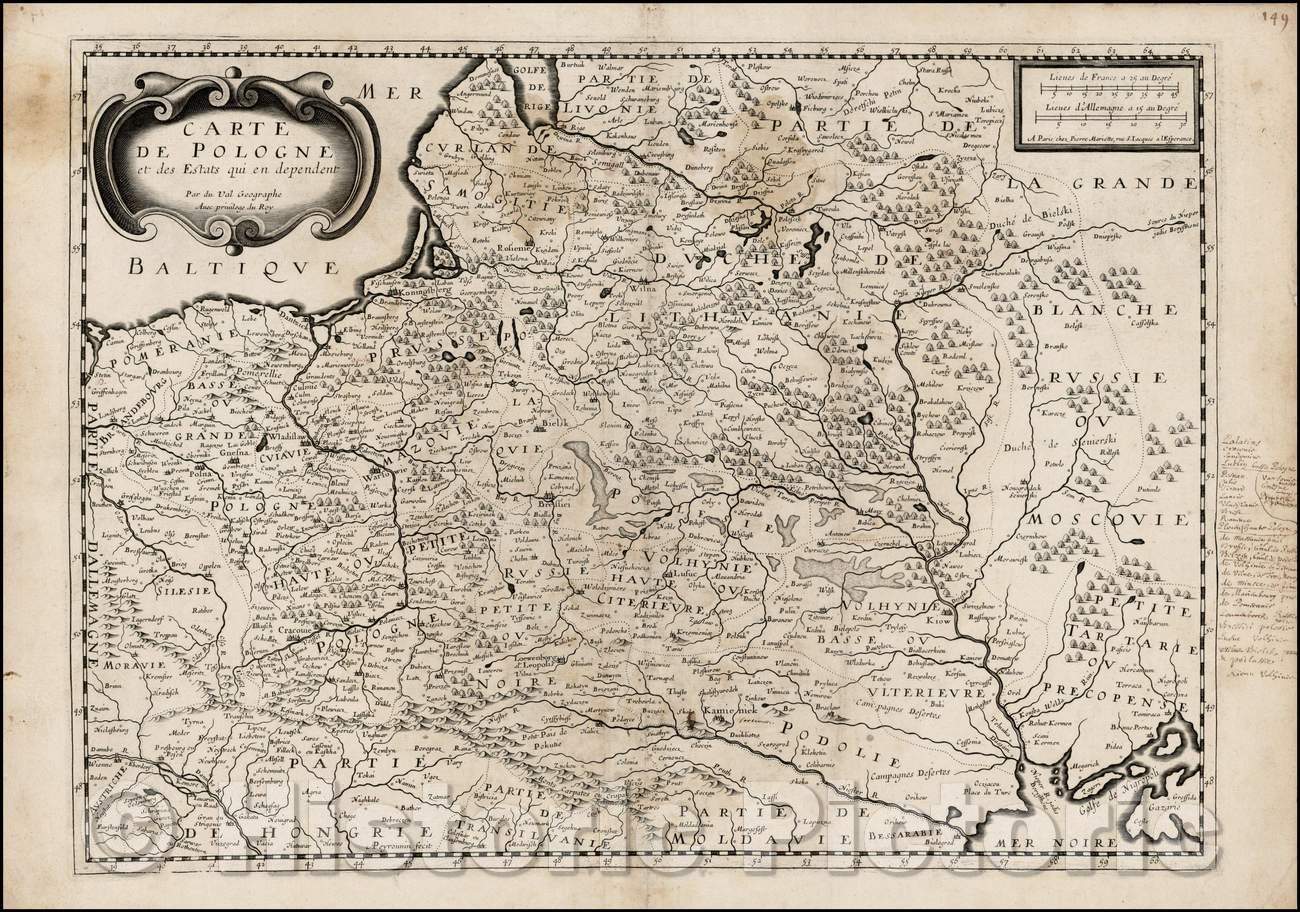 Historic Map - Carte De Pologne et des Estats qui en dependent/Map of Poland and the neighboring Regions, published in Paris by Du Val, 1654 - Vintage Wall Art