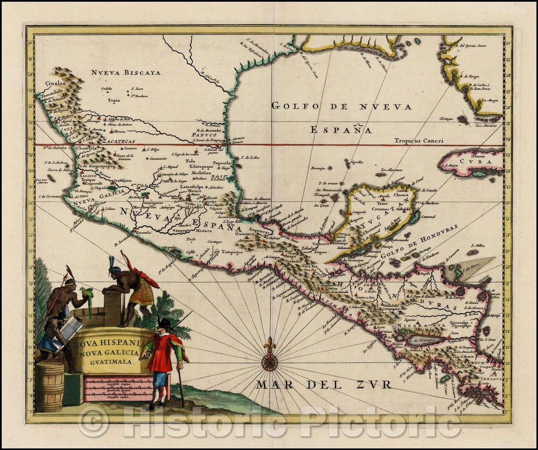 Historic Map - Nova Hispania Nova Galicia Guatimala [with part of Florida and Cuba], 1671, John Ogilby v2