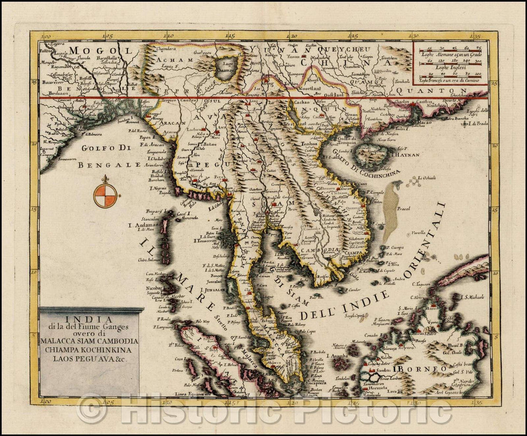 Historic Map - India di la del Fiume Ganges overo di Malacca Siam Cambodia/Map of Southeast Asia and India,Gulf of Bengal to Canton province, 1740 - Vintage Wall Art