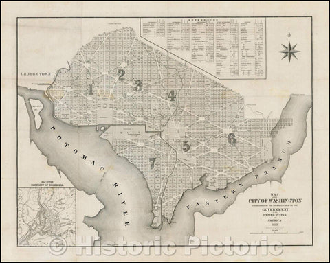 Historic Map - Map of the City of Washington Established as the Permanent Seat of the Government of the United States of America, 1850, D. McClelland - Vintage Wall Art
