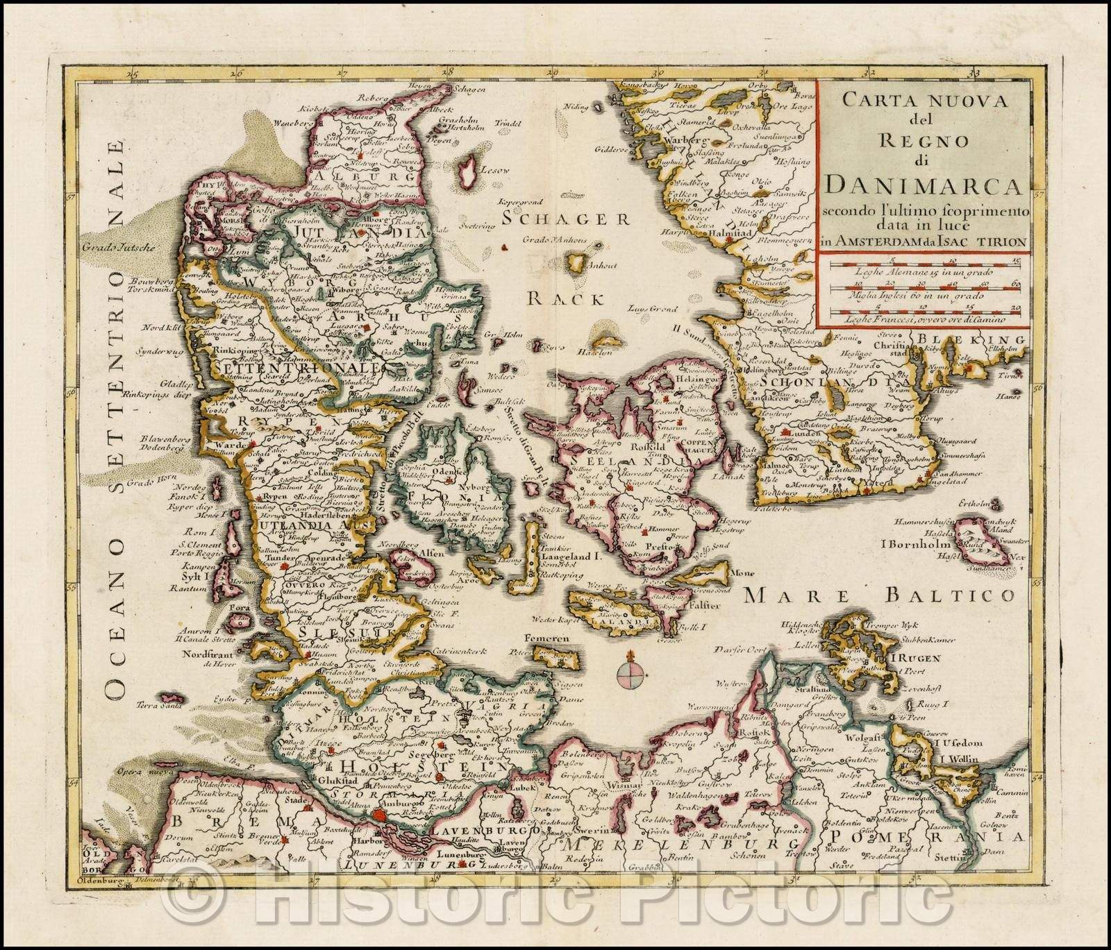 Historic Map - Nuova Carta del Regno di Danimarca/New Charter of the Kingdom of Denmark, 1740, Giambattista Albrizzi - Vintage Wall Art