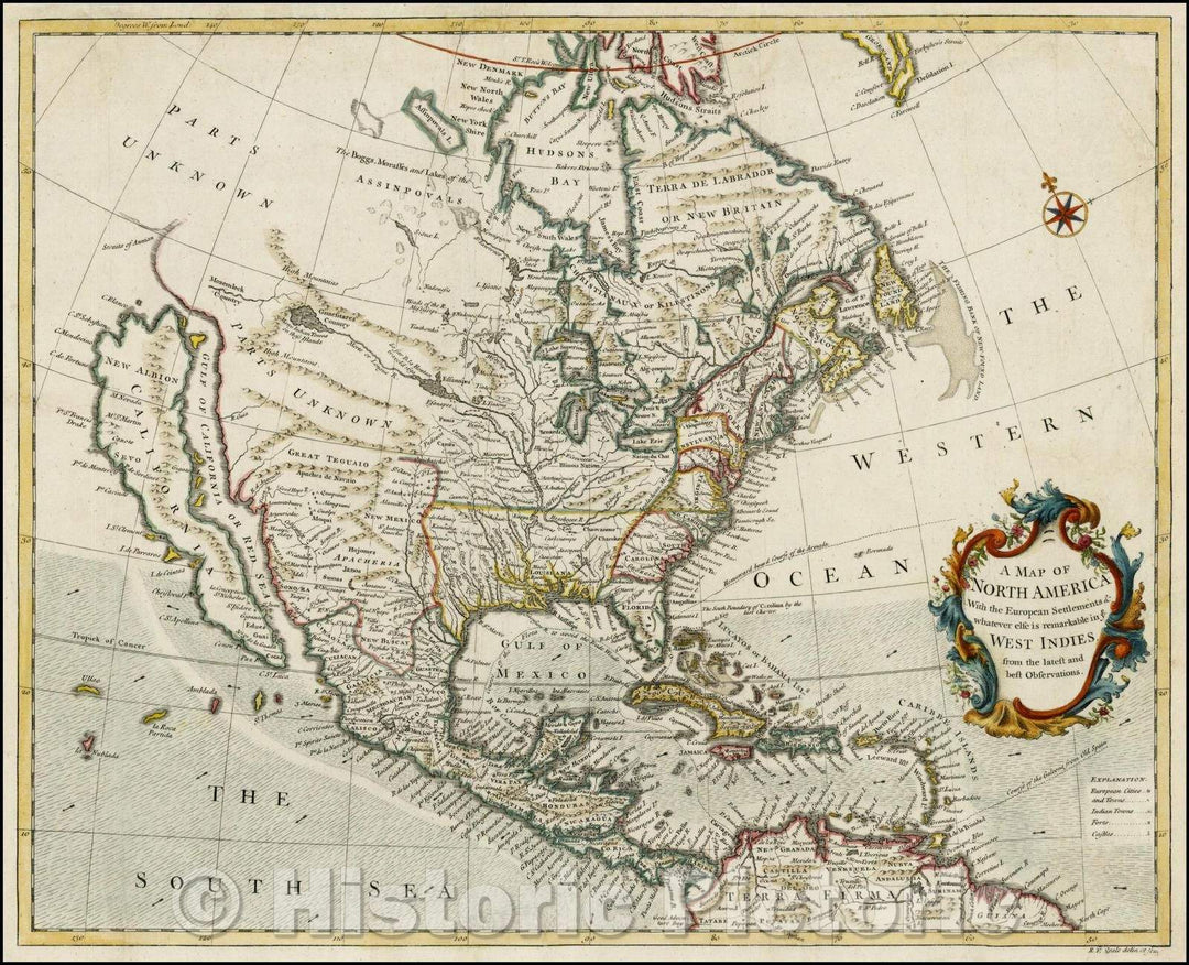 Historic Map - A Map of North America With the European Settlements & whatever else is remarkable in ye West Indies from the latest and best Observations, 1745 v2