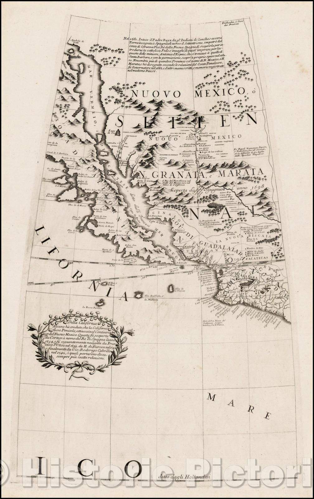 Historic Map - Globe Gore [California, Texas & Southwest], 1688, Vincenzo Maria Coronelli - Vintage Wall Art