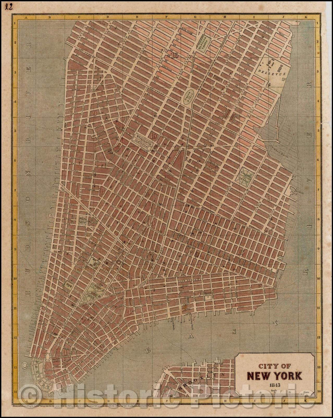 Historic Map - City of New York, 1843, Sidney Morse - Vintage Wall Art