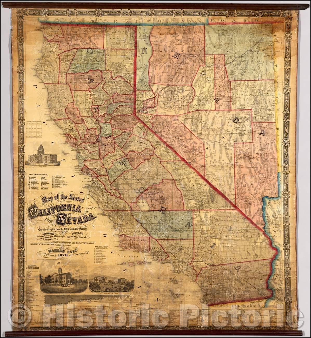 Historic Map - Map of the States of California and Nevada, 1876, Warren Holt v1