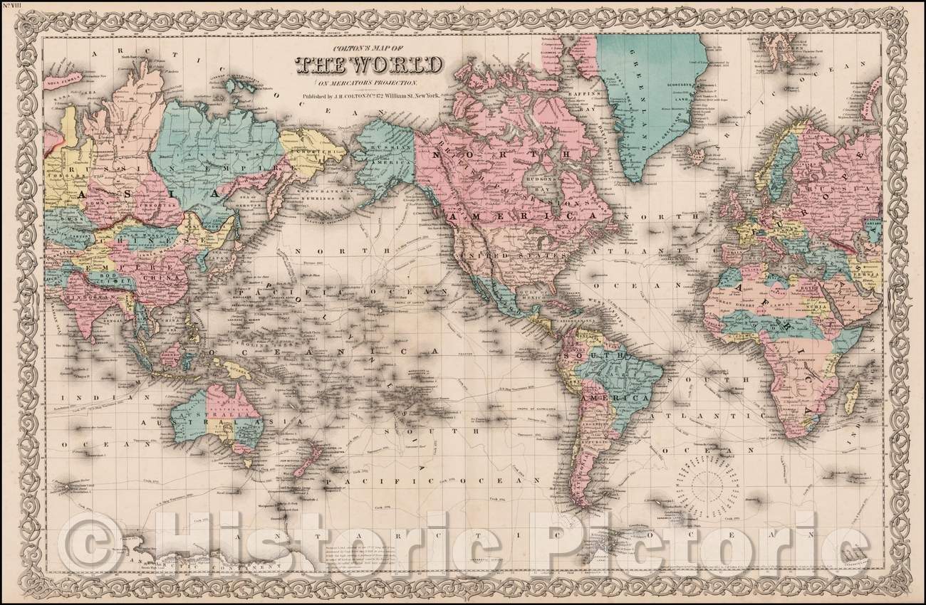 Historic Map - Colton's Map of the World on Mercator's Projection, 1859, Joseph Hutchins Colton v2