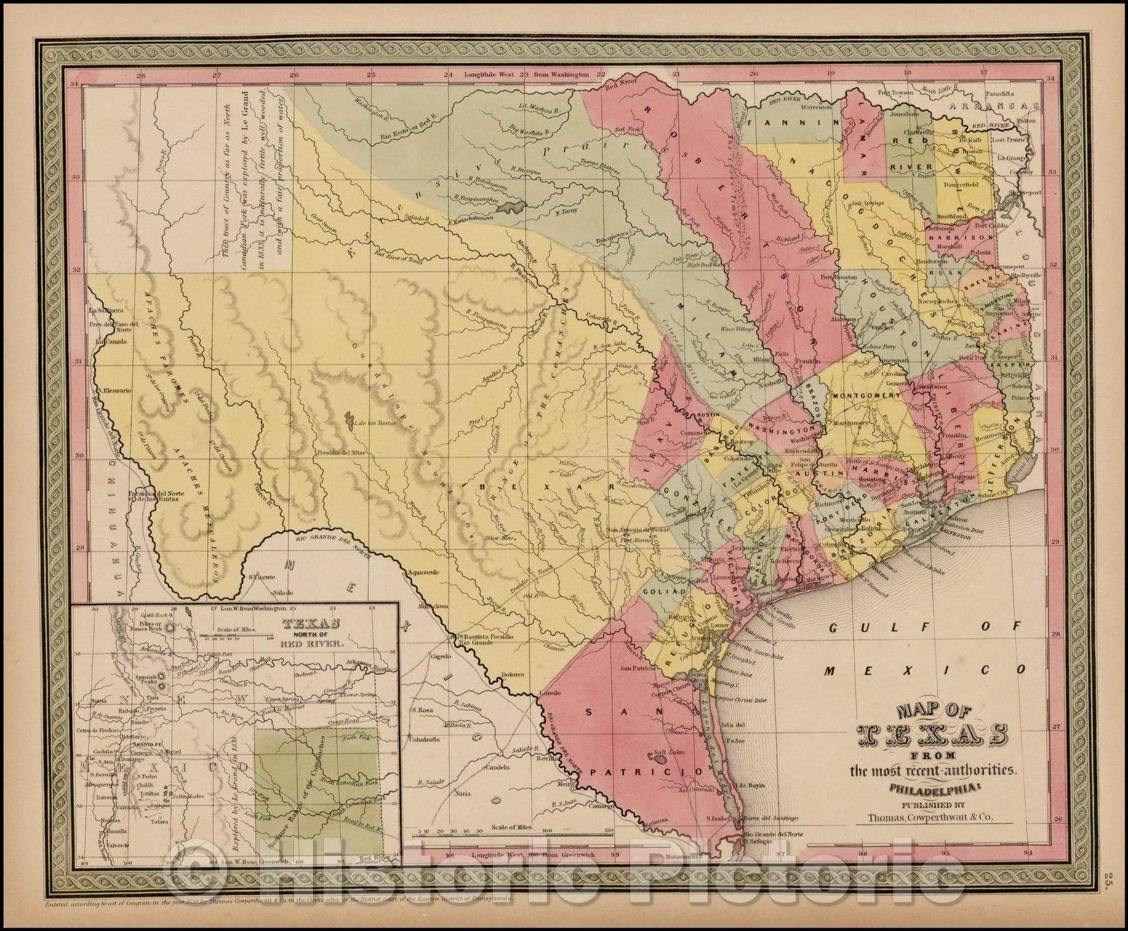 Historic Map - Map of Texas From the most recent authorities, 1850, Thomas, Cowperthwait & Co. v2