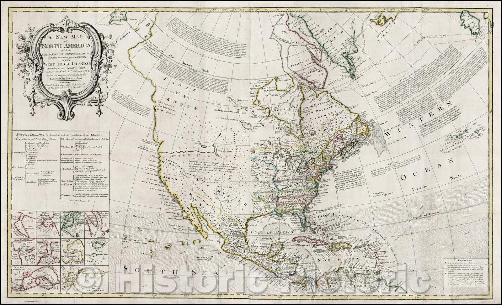 Historic Map - North America, with the British, French, Spanish, Dutch & Danish Dominions on that great Continent; and the West India Islands, 1763, Robert Sayer v1