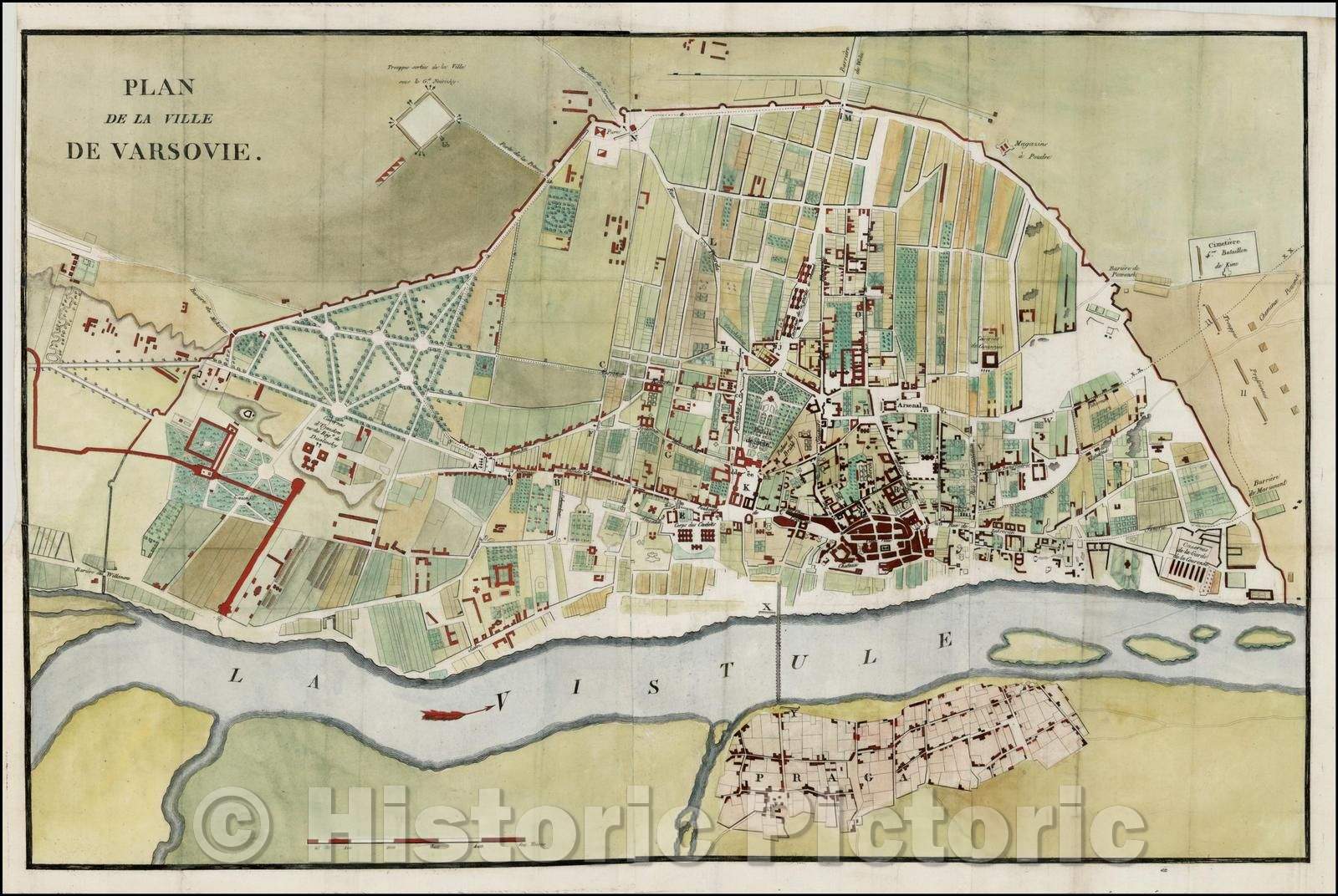 Historic Map - Plan De La Ville De Varsovie / 2-sheet Plan of Warsaw, focusing on the town fortifications, 1796, Anonymous - Vintage Wall Art