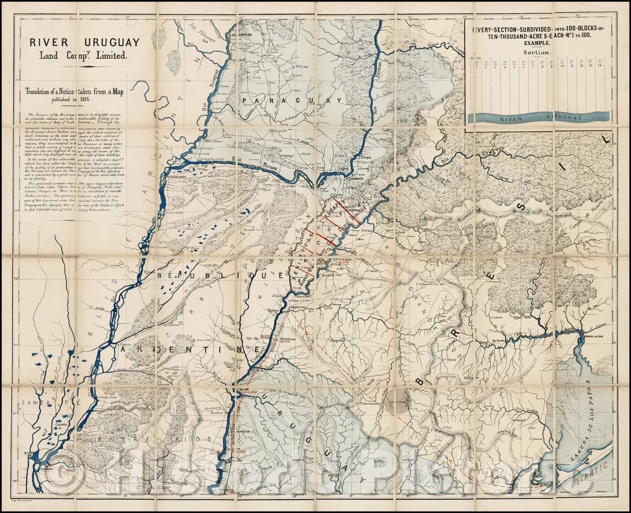 Historic Map - River Uruguay Land Compy. Limited, 1875, Anonymous - Vintage Wall Art