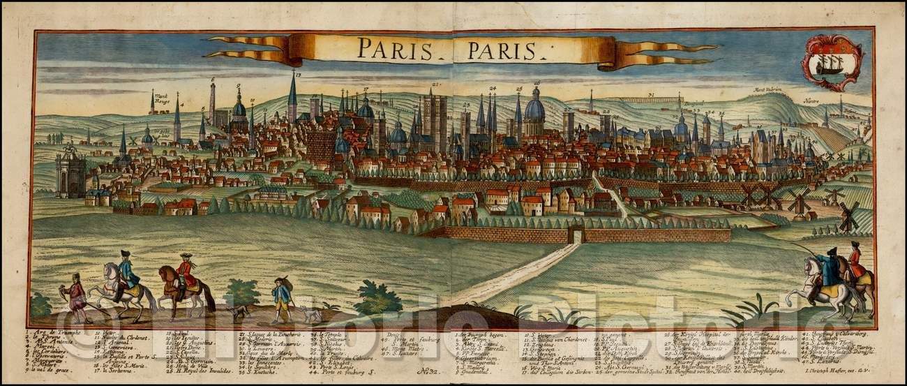 Historic Map - Paris, France, 1730, Johanne Christoph Haffner - Vintage Wall Art