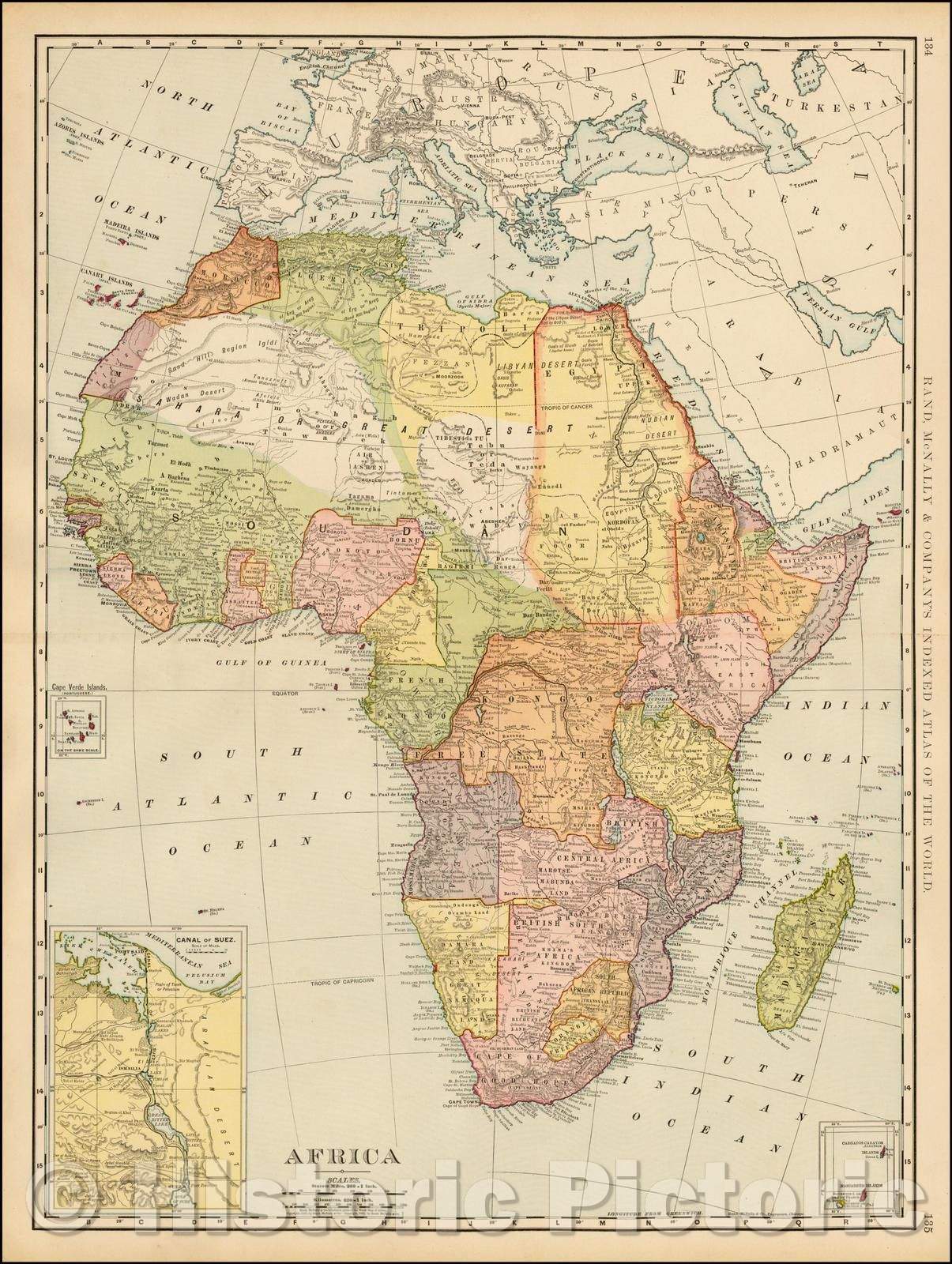 Historic Map - Rand McNally & Co.'s Indexed Atlas of the World Map of Africa, 1898, William Rand v1