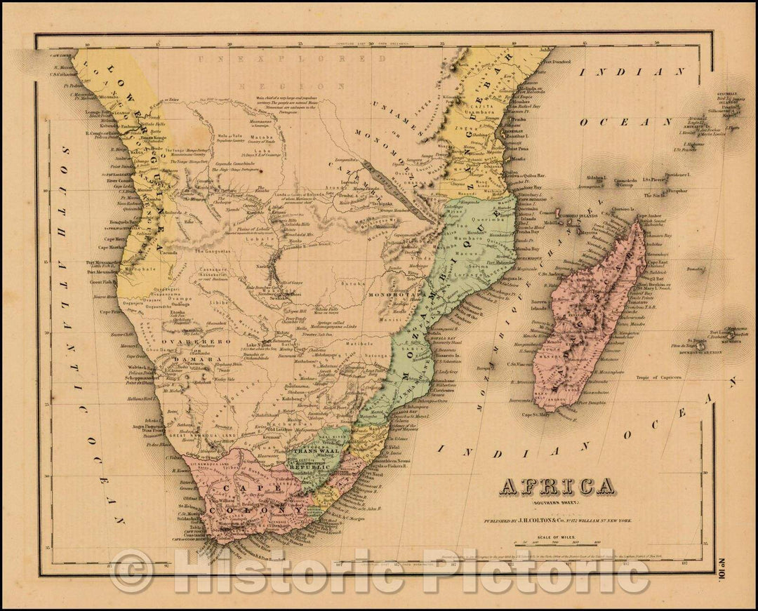 Historic Map - Africa [Southern Sheet], 1857, Joseph Hutchins Colton - Vintage Wall Art