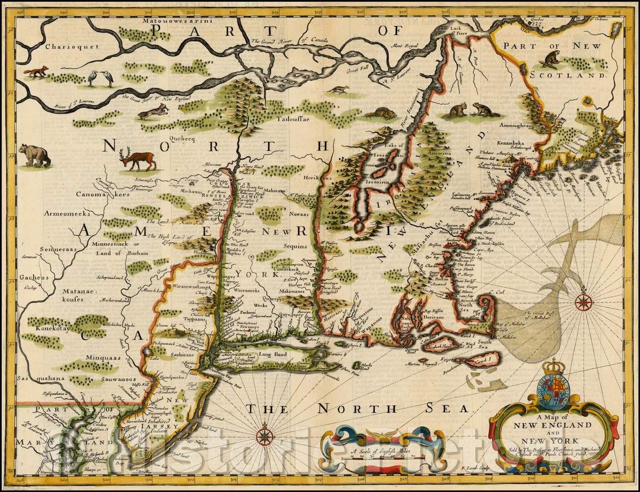 Historic Map - A Map of New England and New York, 1676, John Speed v2